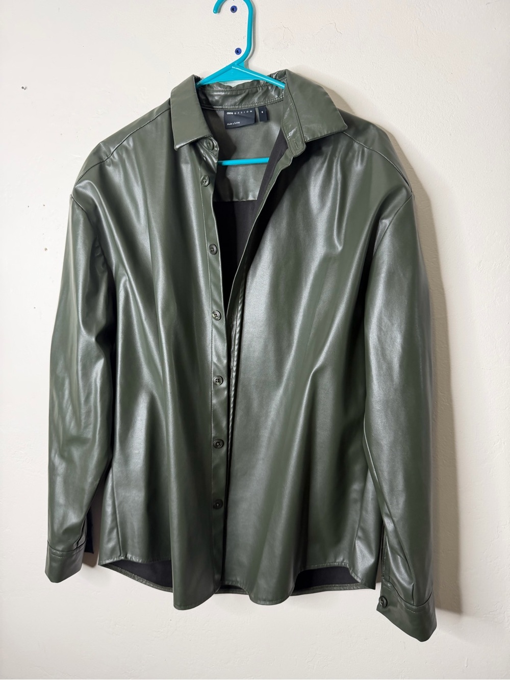 ASOS DESIGN Men’s Olive Green Faux Leather Button Up Shirt Jacket Medium
